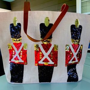 NWOT Burlap Mud Pie Sequin Nutcracker Christmas Tote